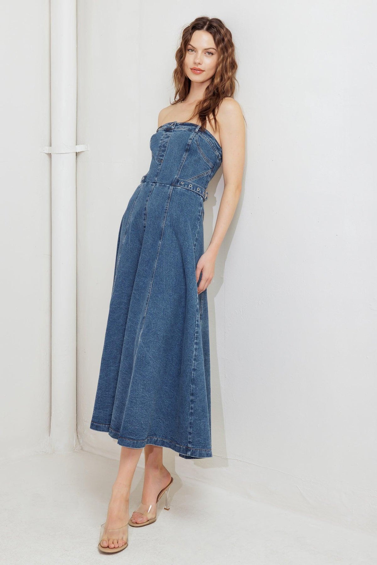 MIDNIGHT STRUCTURE DENIM MIDI DRESS