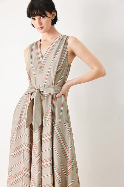 SWEET STRIPE WOVEN MIDI DRESS