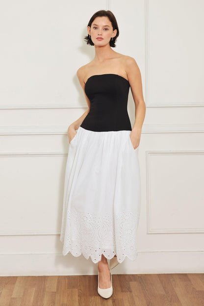 SOFT SPOKEN BEAUTY KNIT WOVEN MIDI DRESS