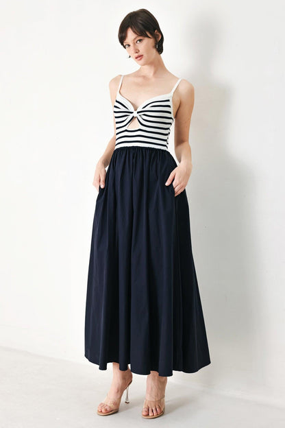 PARIS STRIPE CUTOUT MIDI DRESS