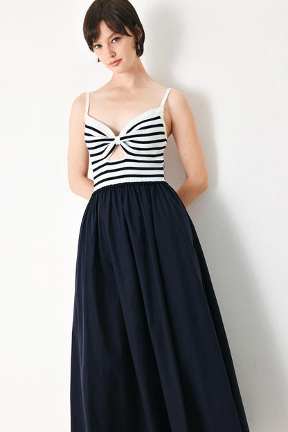 PARIS STRIPE CUTOUT MIDI DRESS