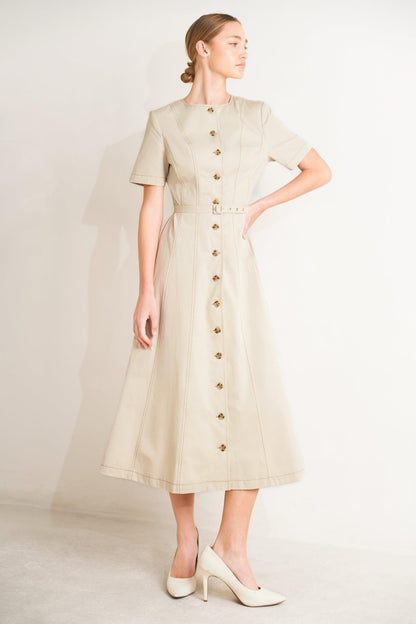COMMAND THE ROOM WOVEN MIDI DRESS
