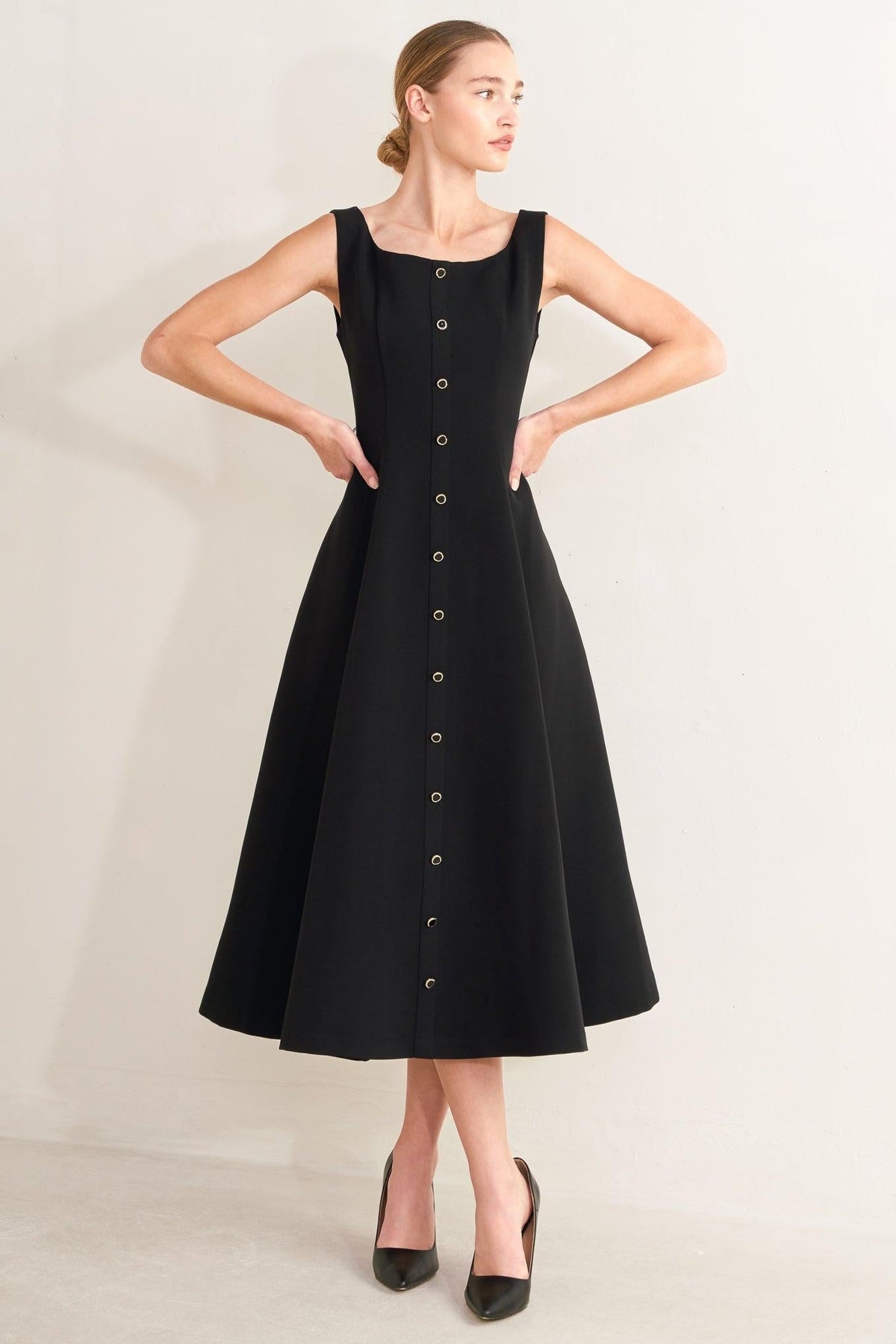 PARIS AFTER DARK WOVEN MIDI DRESS