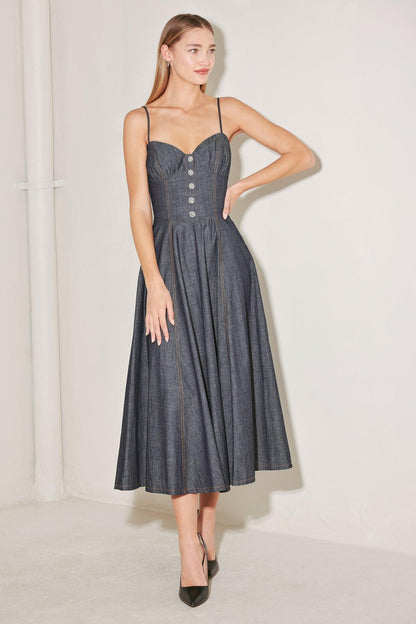 AFTER HOURS SERENADE DENIM MIDI DRESS