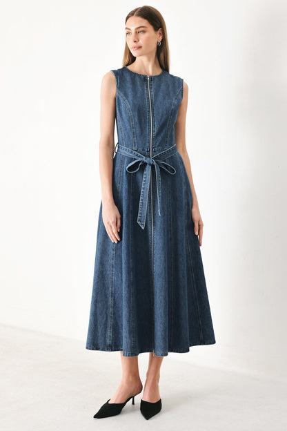 INDIGO SILHOUETTE DENIM MIDI DRESS