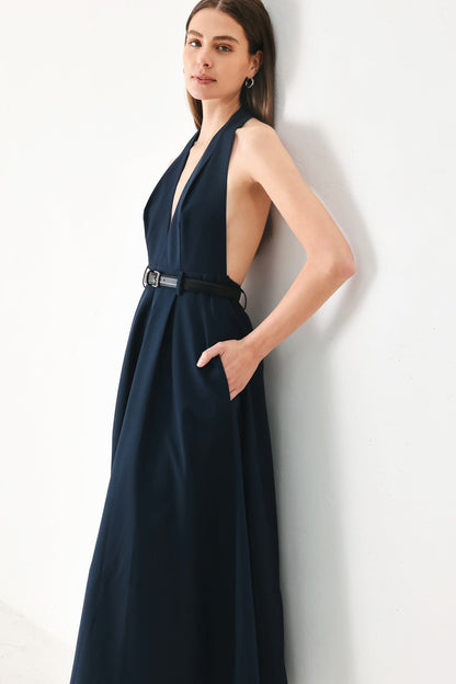 MIDNIGHT FORM WOVEN MIDI DRESS