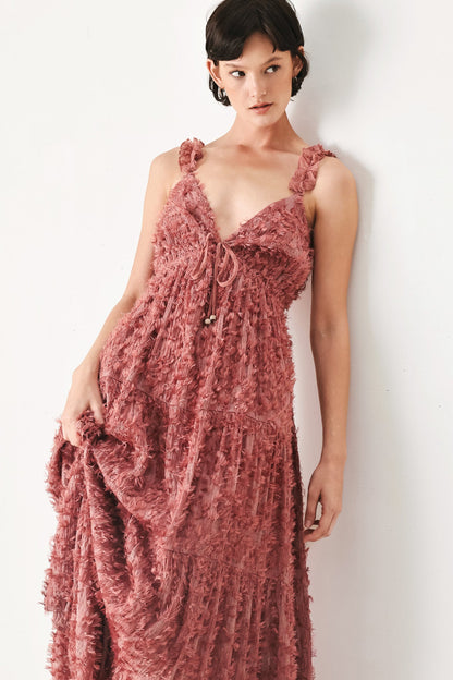 TWILIGHT ROSETTE WOVEN MAXI DRESS