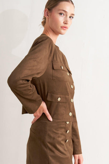 HERITAGE UTILITY FAUX SUEDE JACKET