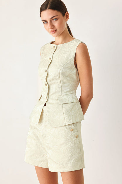 MARZIPAN FLORAL WOVEN JACQUARD VEST