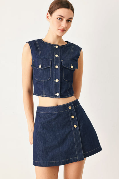 ICONIC INDIGO DENIM CROP VEST