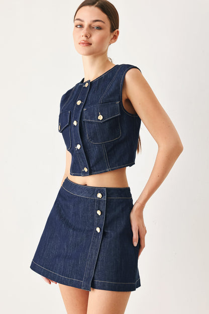ICONIC INDIGO DENIM CROP VEST