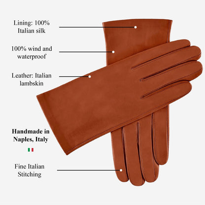 Sofia (brown) - Italian lambskin leather gloves with silk lining