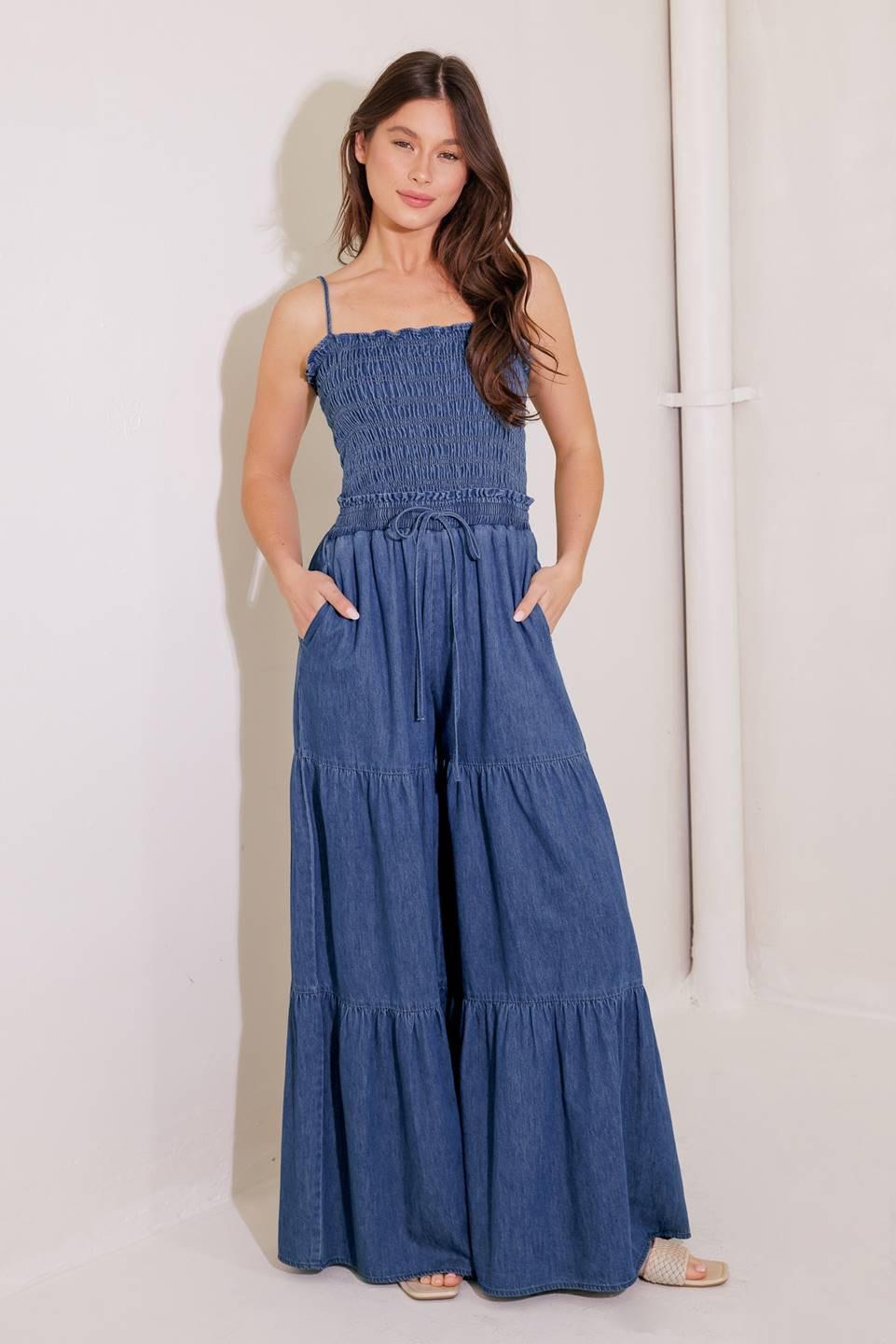 FEELING FREE INDIGO DENIM JUMPSUIT
