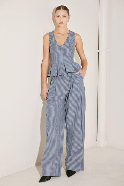 MARINA PINSTRIPE WOVEN SEERSUCKER PANTS