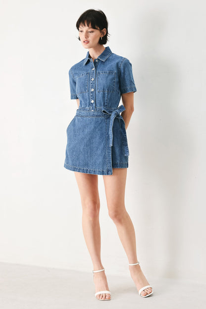 DAILY ROMANCE DENIM SKORT ROMPER