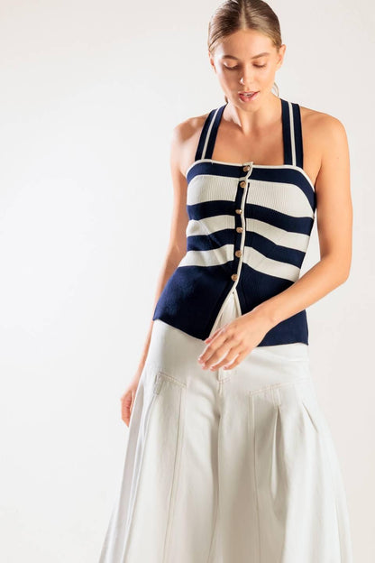 SHINE BRIGHT NAVY KNIT TOP
