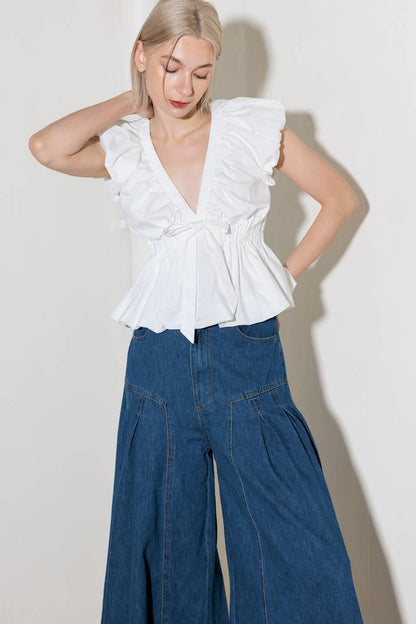 SLOW DOWN IN WHITE WOVEN TOP