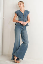 NO SECOND THOUGHT WASHED DENIM TOP