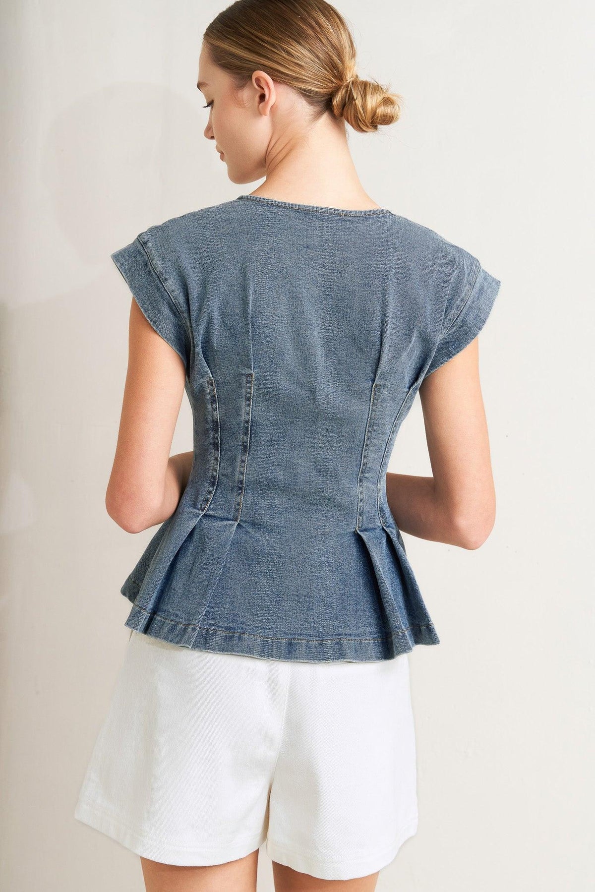 NO SECOND THOUGHT WASHED DENIM TOP