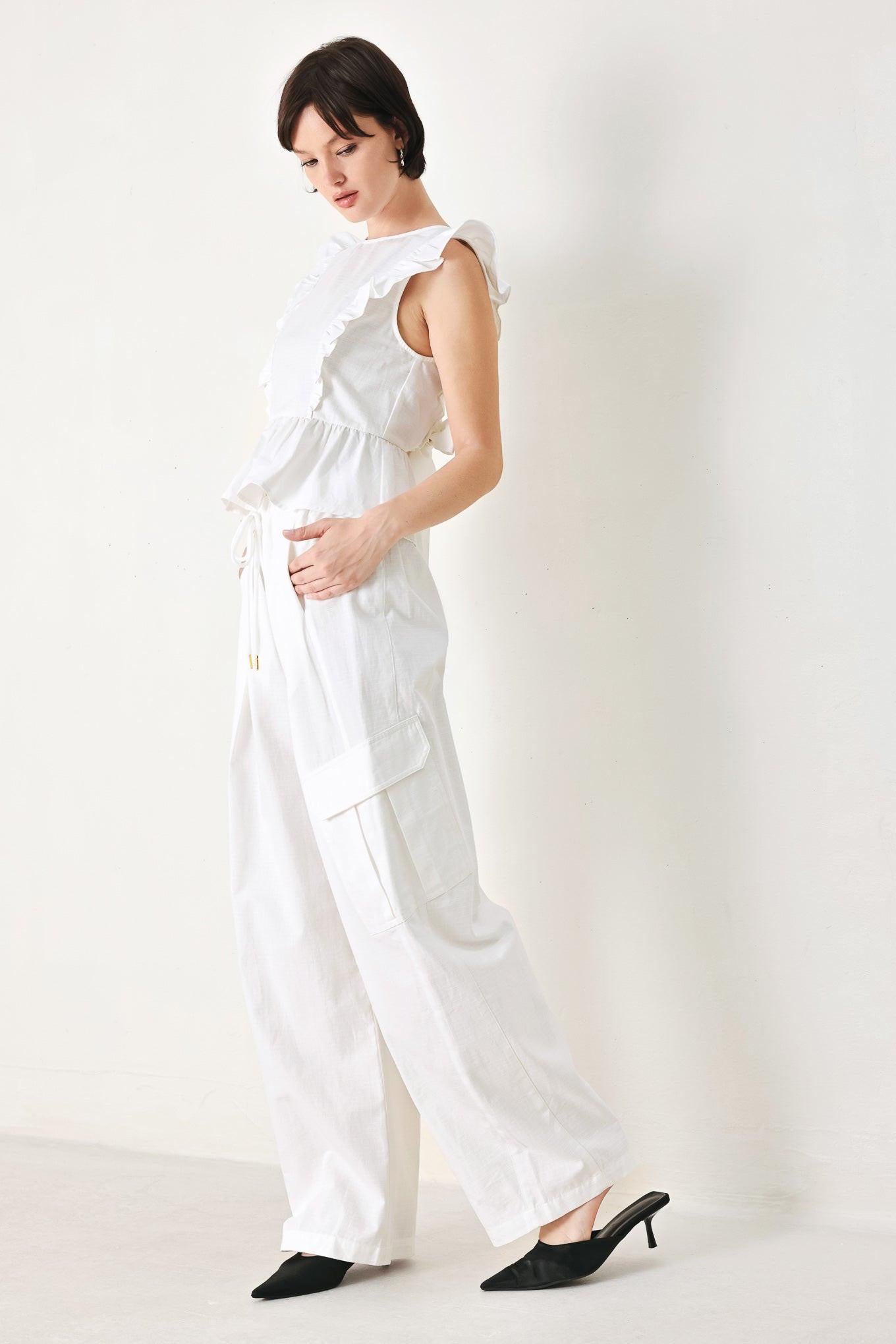 WHITE BLOSSOM WOVEN TOP