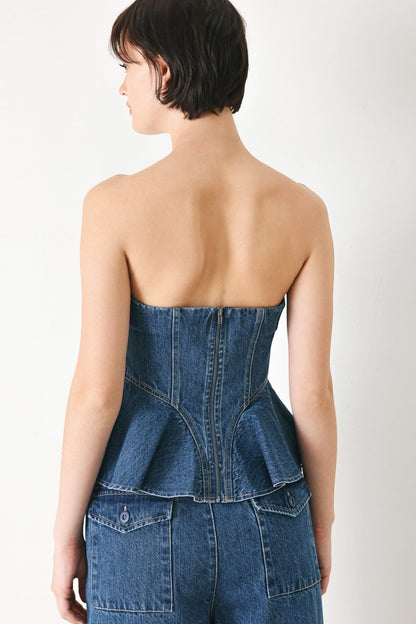 BLUE BLOSSOM BUSTIER DENIM TOP