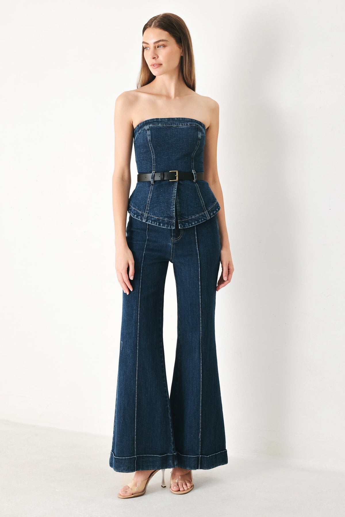 SKYLINE FLARE DENIM TUBE TOP