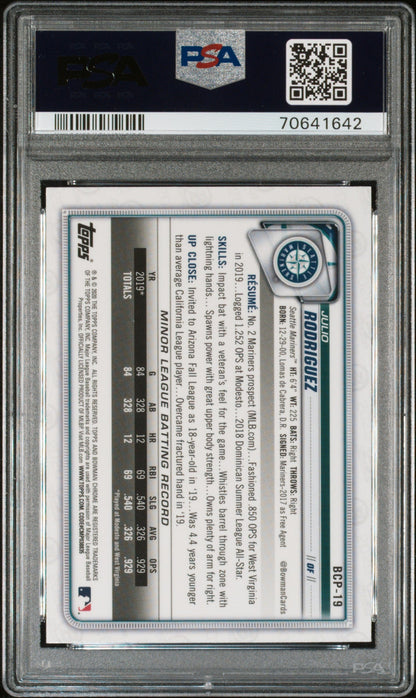 Graded 2020 Topps Bowman Chrome Julio Rodriguez #BCP19 Mega Box Rookie RC Baseball Card PSA 10 Gem Mint