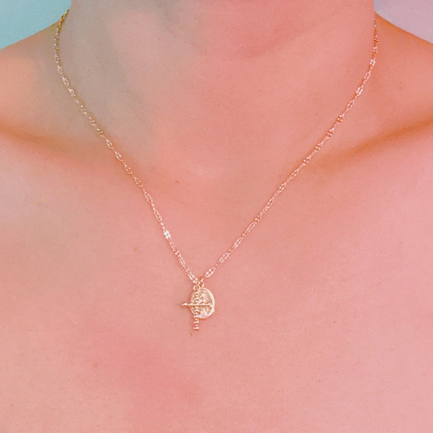 Faithful Duo Pendant Necklace – Gold-Tone Chain with Mini Cross and