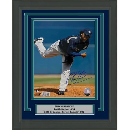 Framed Autographed/Signed Felix Hernandez Seattle Mariners 8x10 Baseball Photo Beckett BAS COA #3