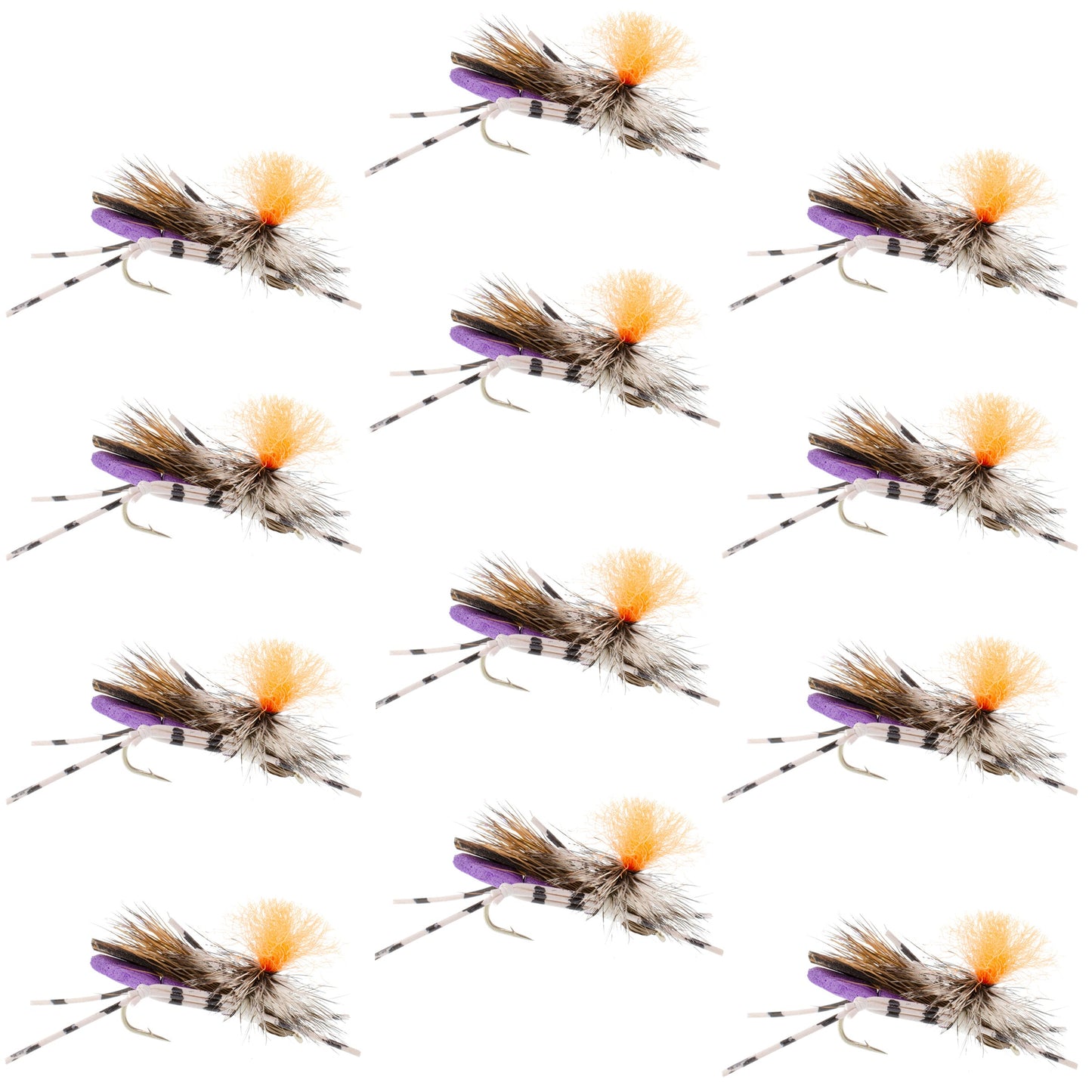 Feth Hopper Purple - Foam Grasshopper Fly Pattern - 12 Flies Hook Size 10