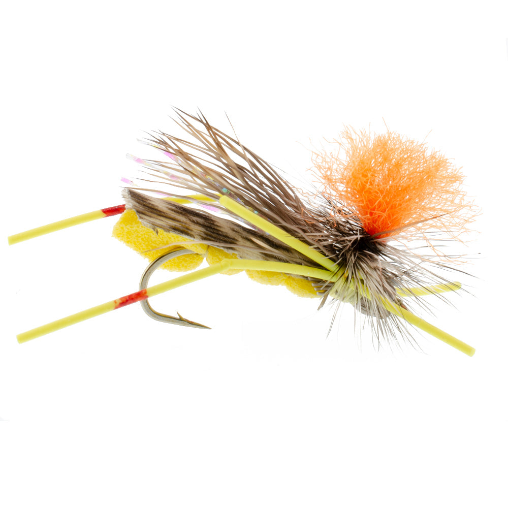 Feth Hopper Yellow - Foam Grasshopper Fly Pattern - 6 Flies Size 10