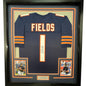 Framed Autographed/Signed Justin Fields 35x39 Chicago Blue Football Jersey JSA COA