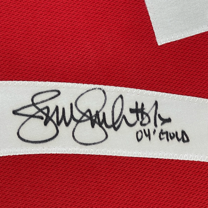 Framed Autographed/Signed Jennie Finch USA 35x39 Red Team United States Softball Jersey JSA COA