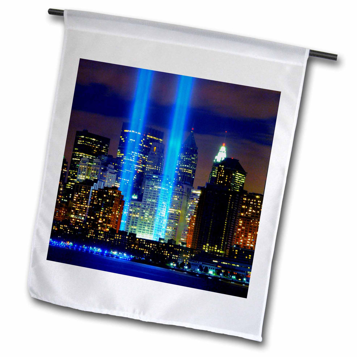 3dRose Spiritual Awakenings Memorials - Beautiful Photograph of The Twin Towers 911 Memorial Lights Never Forget - Flags (fl_61470)