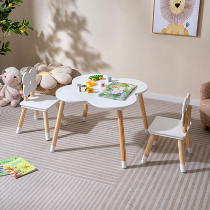 Flower-shaped Kids Table Set with Solid Pine Wood Legs