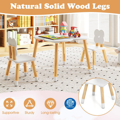 Flower-shaped Kids Table Set with Solid Pine Wood Legs