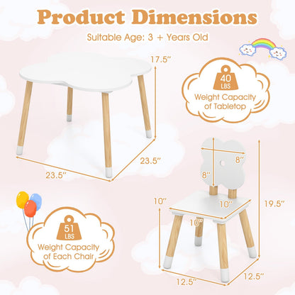 Flower-shaped Kids Table Set with Solid Pine Wood Legs