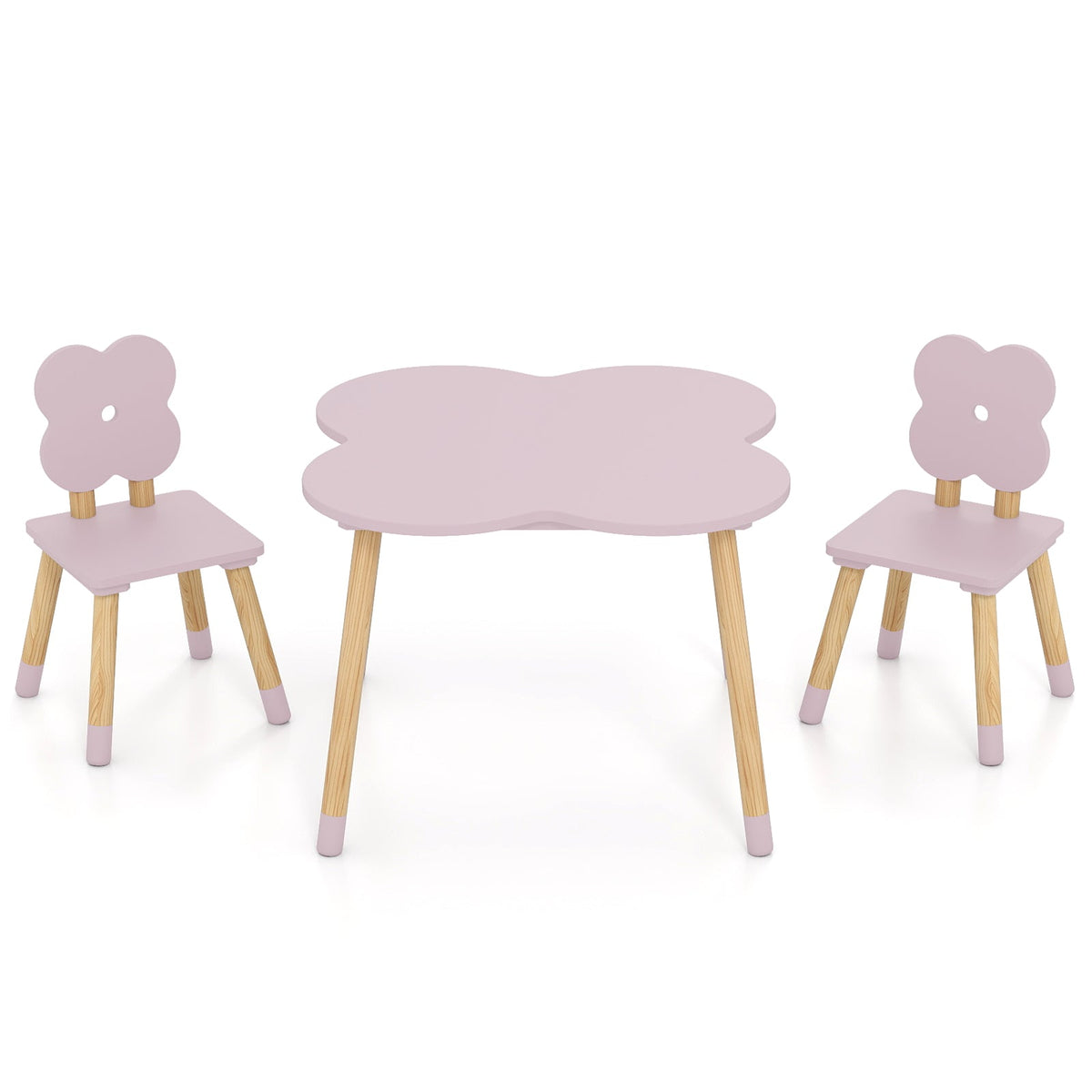 Flower-shaped Kids Table Set with Solid Pine Wood Legs