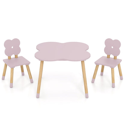 Flower-shaped Kids Table Set with Solid Pine Wood Legs
