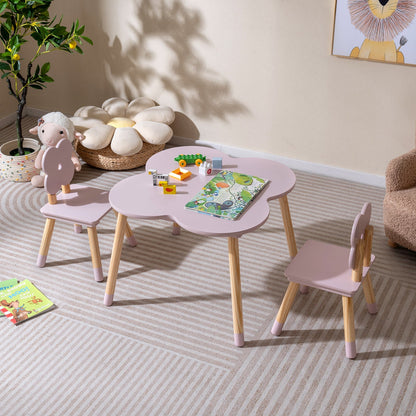 Flower-shaped Kids Table Set with Solid Pine Wood Legs