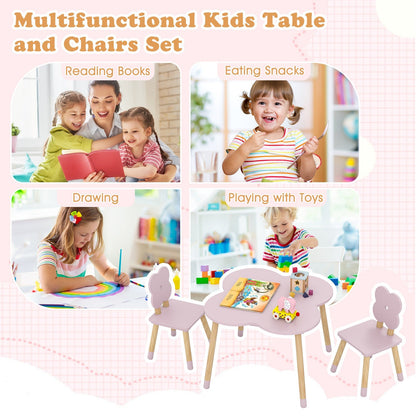 Flower-shaped Kids Table Set with Solid Pine Wood Legs
