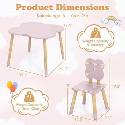 Flower-shaped Kids Table Set with Solid Pine Wood Legs