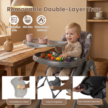 Folable High Chair with Detachable Cushion and High Chair for Babies and Toddlers-Gray