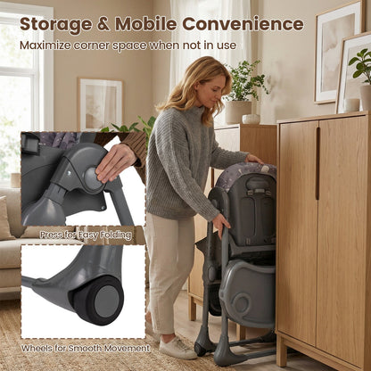 Folable High Chair with Detachable Cushion and High Chair for Babies and Toddlers-Gray