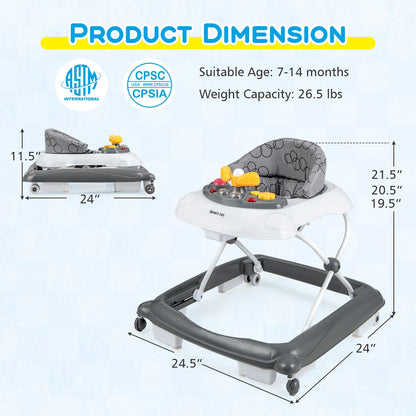 Foldable Baby Walker with 3 Adjustable Heights and Padded Seat