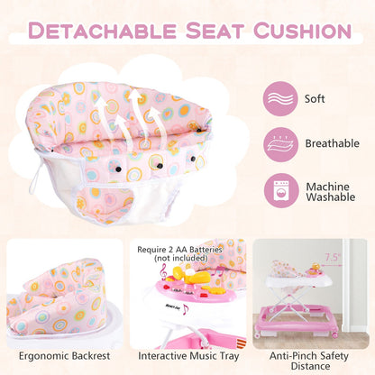 Foldable Baby Walker with 3 Adjustable Heights and Padded Seat