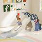 Foldable Freestanding Baby Slide Climber Playset with Basketball Hoop for Kids-Blue