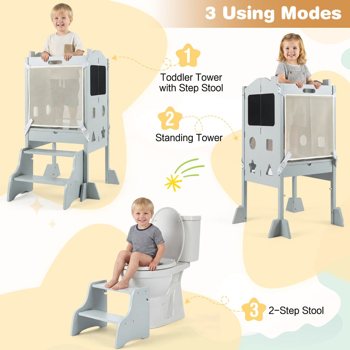 Foldable Toddler Step Stool with Chalkboards 2-Step Stool