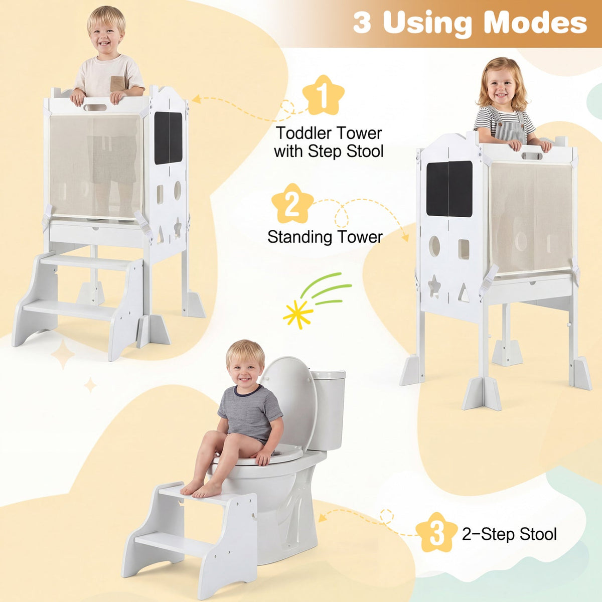 Foldable Toddler Step Stool with Chalkboards 2-Step Stool