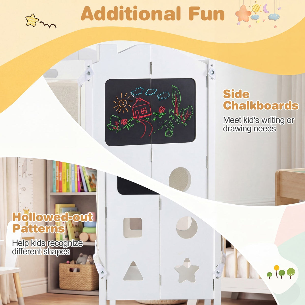 Foldable Toddler Step Stool with Chalkboards 2-Step Stool